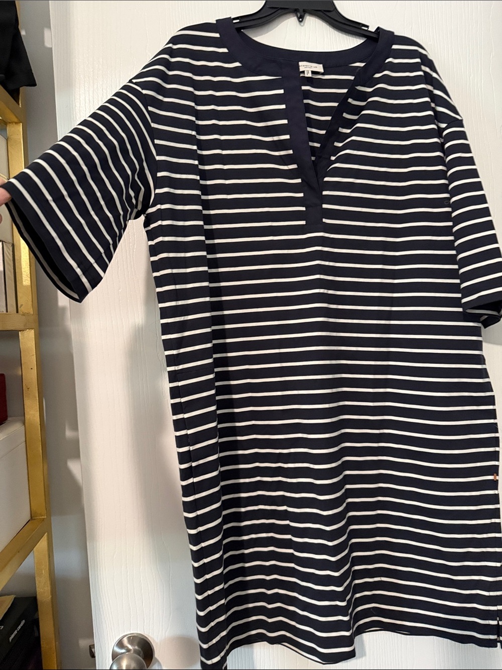 Lafayette 148 New York Navy and White Striped Knit Tunic